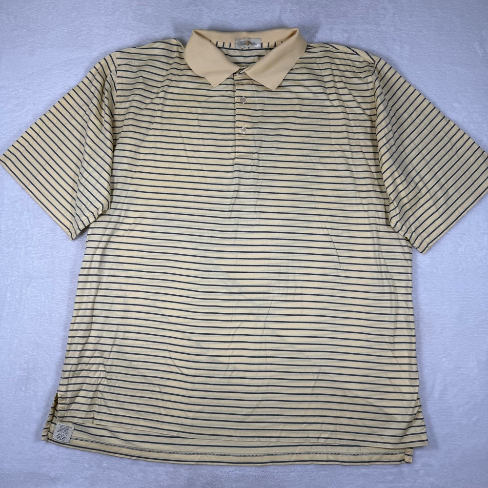 Peter Millar Mens XL Yellow Navy Blue Striped Double Mercerized Cotton Golf Polo